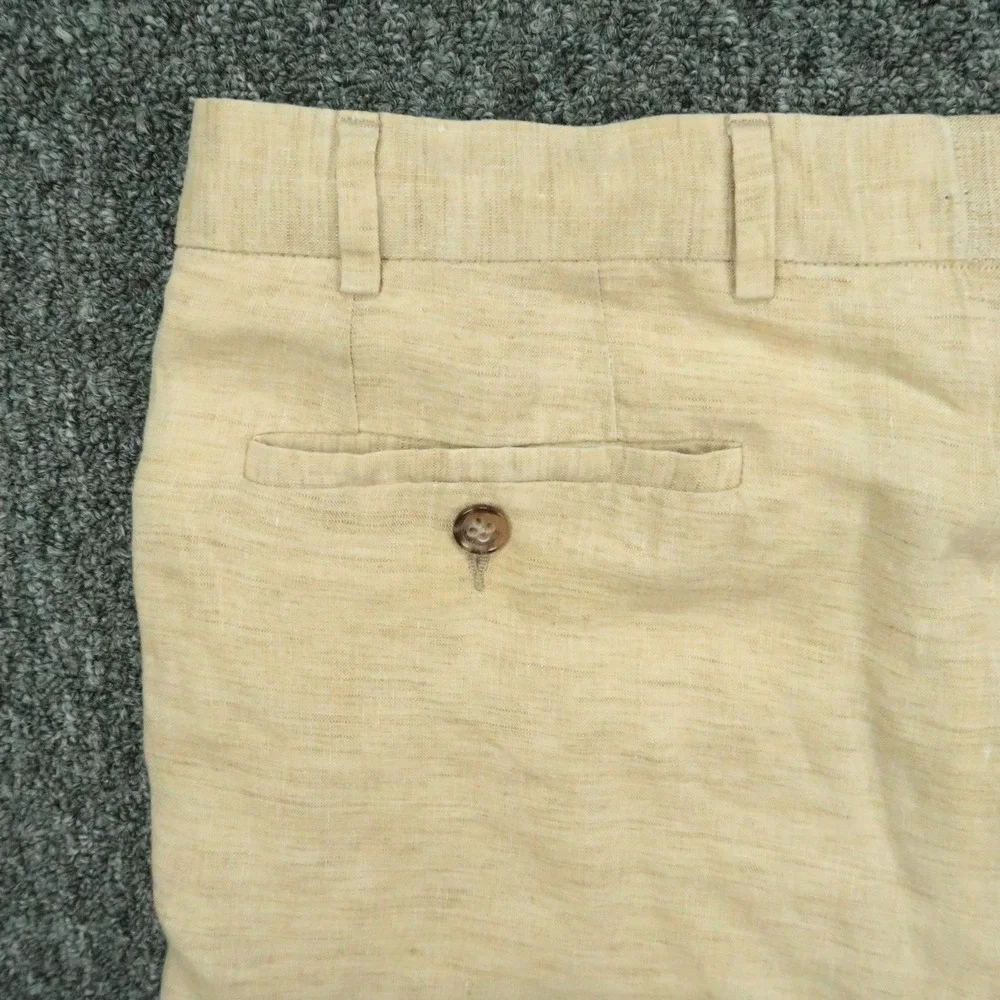 Zanella Pants Mens 34x30 Beige Tan Cinquanta 100% Linen Straight Trouser